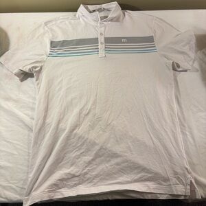 Travis Mathew Pima Golf Polo Short Sleeve White With Stripes Size L